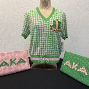AKA Houndstooth Classic VNeck Short Sleeve Sweater